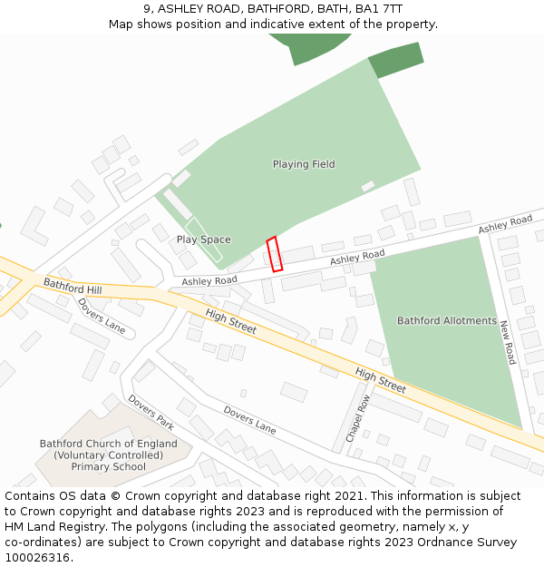 9, ASHLEY ROAD, BATHFORD, BATH, BA1 7TT: Location map and indicative extent of plot