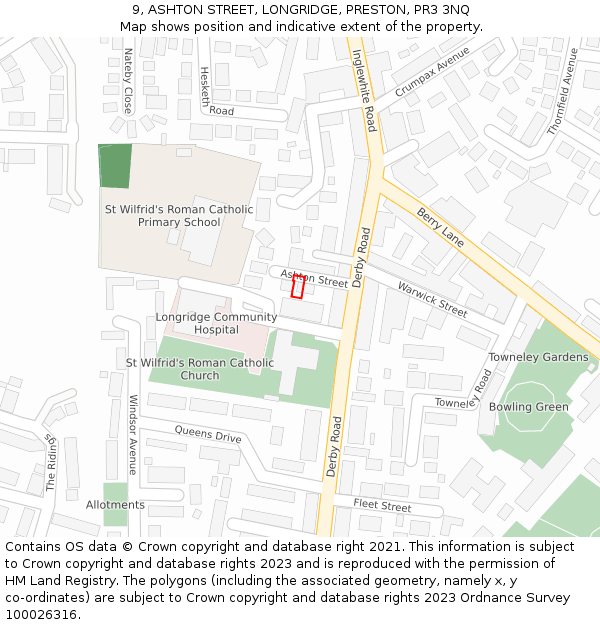 9, ASHTON STREET, LONGRIDGE, PRESTON, PR3 3NQ: Location map and indicative extent of plot