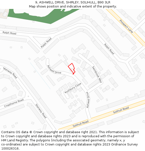 9, ASHWELL DRIVE, SHIRLEY, SOLIHULL, B90 3LR: Location map and indicative extent of plot