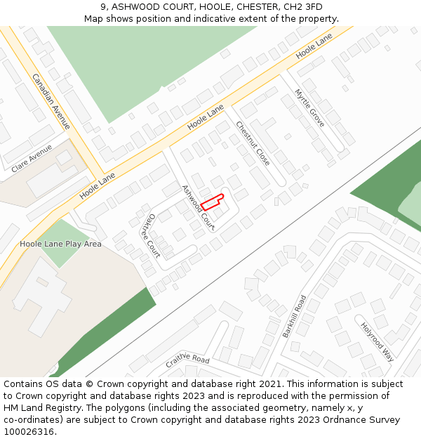 9, ASHWOOD COURT, HOOLE, CHESTER, CH2 3FD: Location map and indicative extent of plot