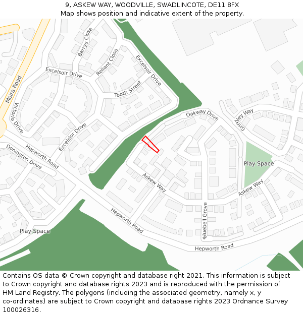 9, ASKEW WAY, WOODVILLE, SWADLINCOTE, DE11 8FX: Location map and indicative extent of plot