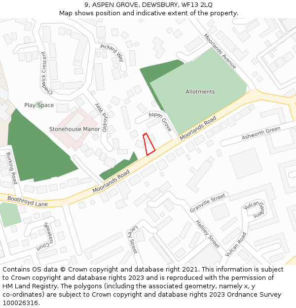 9, ASPEN GROVE, DEWSBURY, WF13 2LQ: Location map and indicative extent of plot