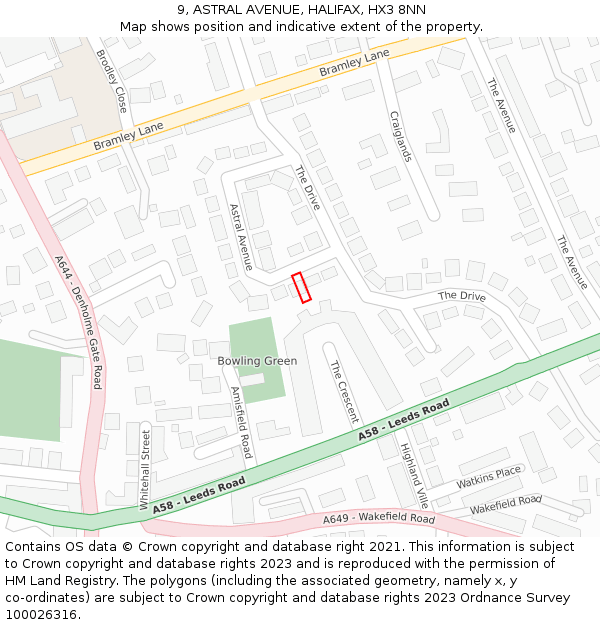 9, ASTRAL AVENUE, HALIFAX, HX3 8NN: Location map and indicative extent of plot