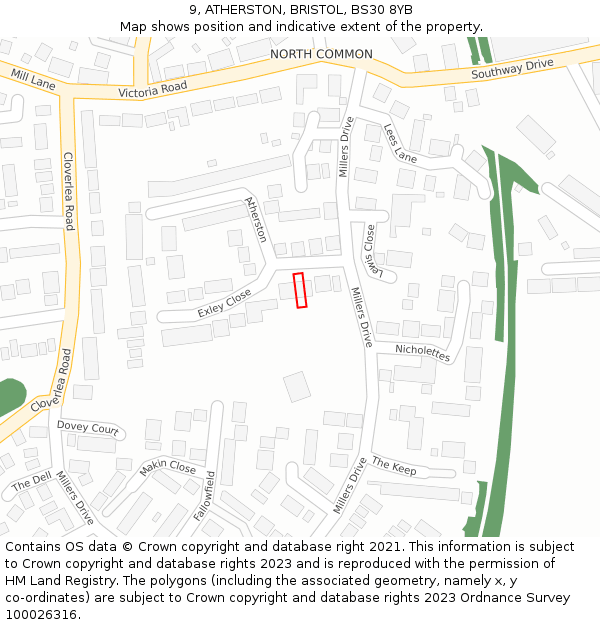 9, ATHERSTON, BRISTOL, BS30 8YB: Location map and indicative extent of plot