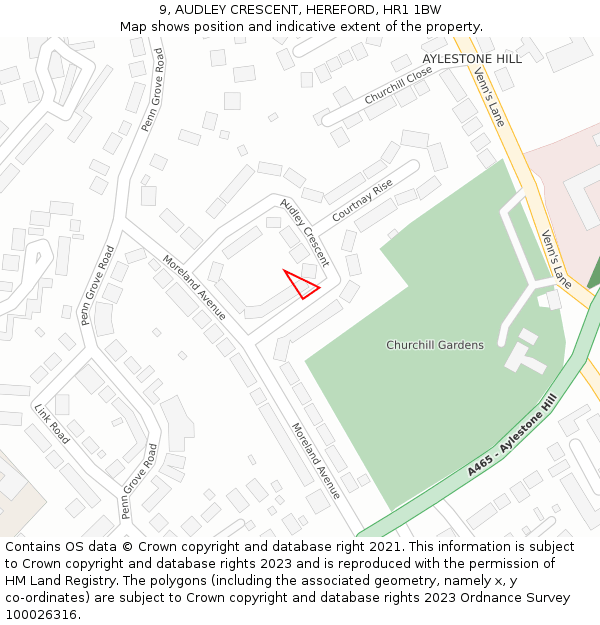 9, AUDLEY CRESCENT, HEREFORD, HR1 1BW: Location map and indicative extent of plot