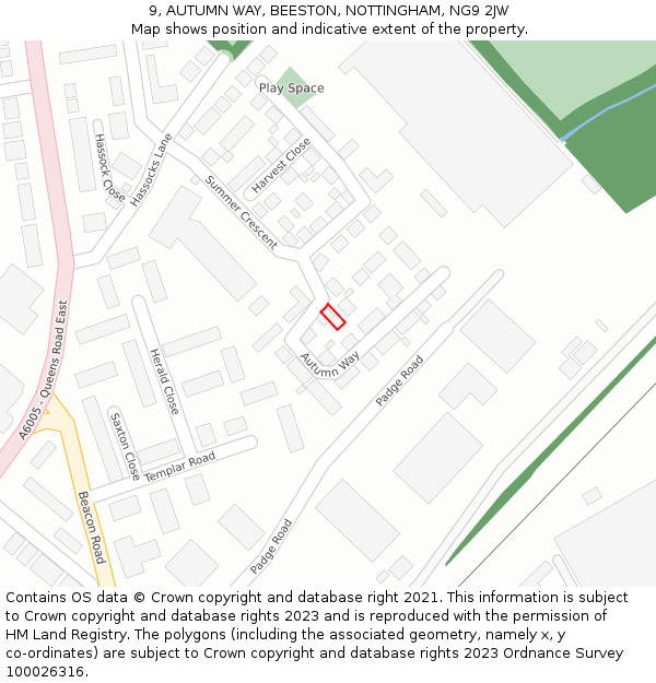 9, AUTUMN WAY, BEESTON, NOTTINGHAM, NG9 2JW: Location map and indicative extent of plot
