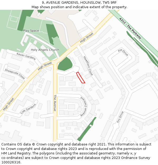 9, AVENUE GARDENS, HOUNSLOW, TW5 9RF: Location map and indicative extent of plot