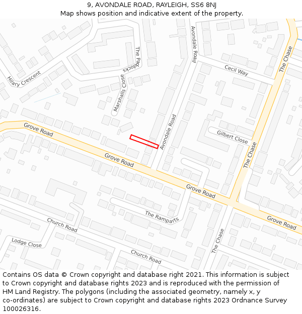 9, AVONDALE ROAD, RAYLEIGH, SS6 8NJ: Location map and indicative extent of plot