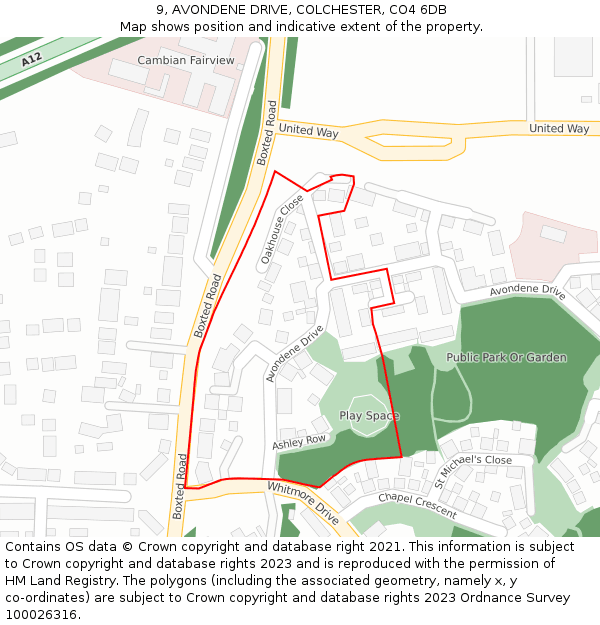 9, AVONDENE DRIVE, COLCHESTER, CO4 6DB: Location map and indicative extent of plot