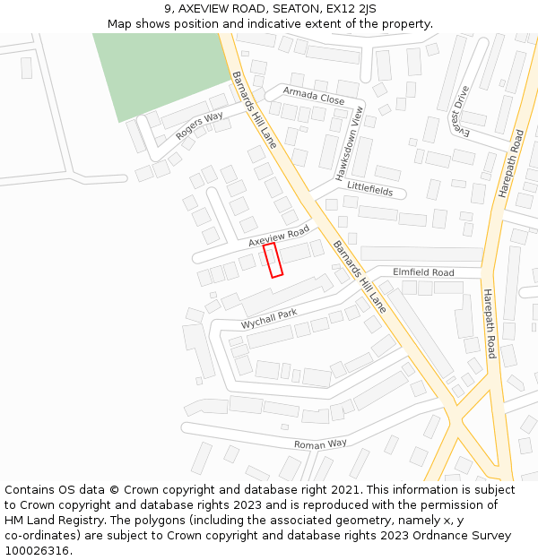 9, AXEVIEW ROAD, SEATON, EX12 2JS: Location map and indicative extent of plot
