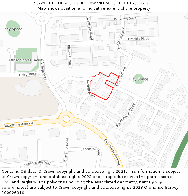 9, AYCLIFFE DRIVE, BUCKSHAW VILLAGE, CHORLEY, PR7 7GD: Location map and indicative extent of plot