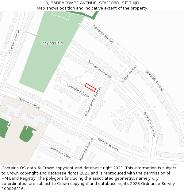 9, BABBACOMBE AVENUE, STAFFORD, ST17 0JD: Location map and indicative extent of plot