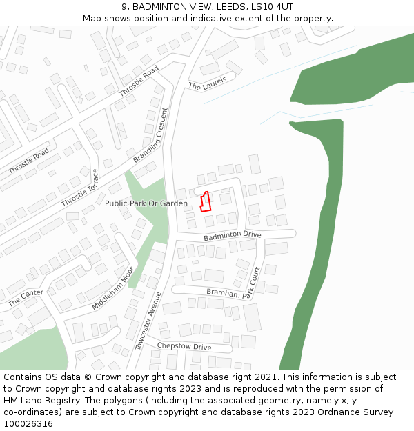 9, BADMINTON VIEW, LEEDS, LS10 4UT: Location map and indicative extent of plot