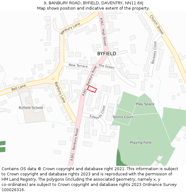 9, BANBURY ROAD, BYFIELD, DAVENTRY, NN11 6XJ: Location map and indicative extent of plot