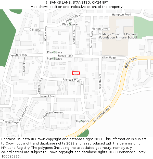 9, BANKS LANE, STANSTED, CM24 8FT: Location map and indicative extent of plot
