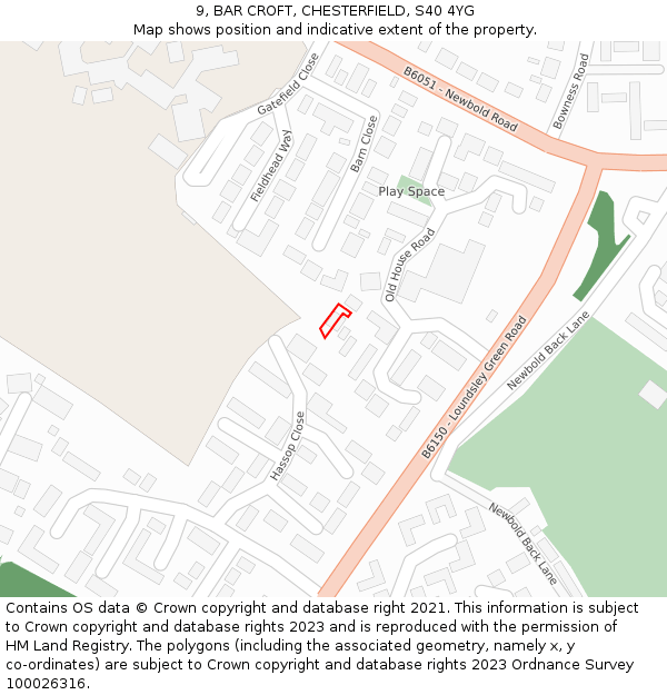 9, BAR CROFT, CHESTERFIELD, S40 4YG: Location map and indicative extent of plot