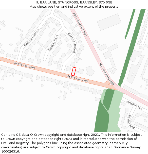 9, BAR LANE, STAINCROSS, BARNSLEY, S75 6GE: Location map and indicative extent of plot