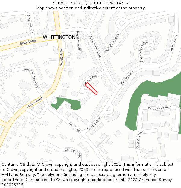 9, BARLEY CROFT, LICHFIELD, WS14 9LY: Location map and indicative extent of plot