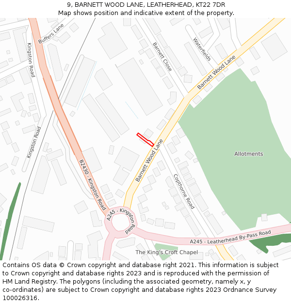 9, BARNETT WOOD LANE, LEATHERHEAD, KT22 7DR: Location map and indicative extent of plot