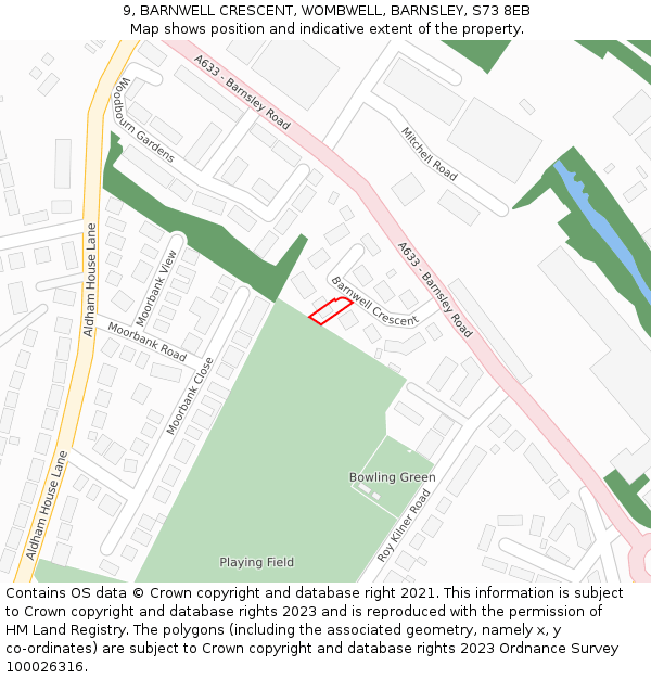 9, BARNWELL CRESCENT, WOMBWELL, BARNSLEY, S73 8EB: Location map and indicative extent of plot