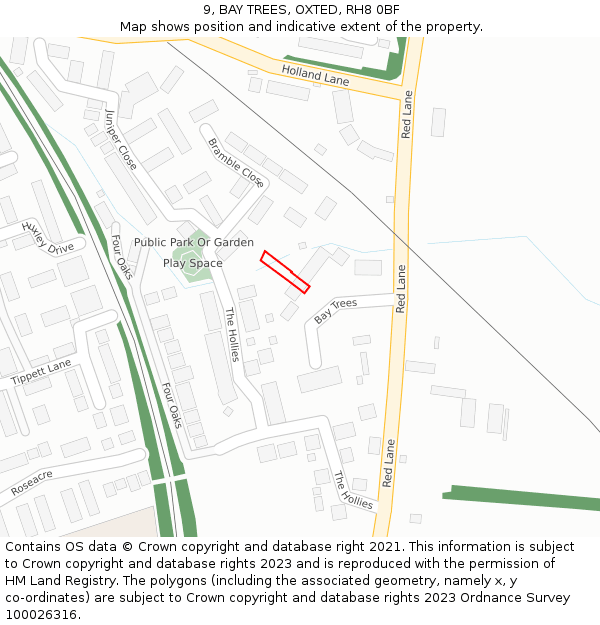 9, BAY TREES, OXTED, RH8 0BF: Location map and indicative extent of plot