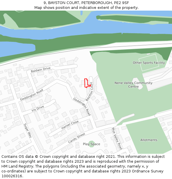 9, BAYSTON COURT, PETERBOROUGH, PE2 9SF: Location map and indicative extent of plot