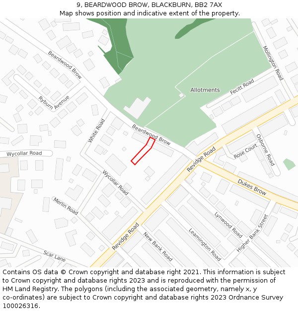 9, BEARDWOOD BROW, BLACKBURN, BB2 7AX: Location map and indicative extent of plot