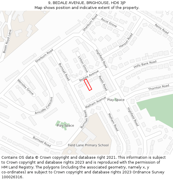 9, BEDALE AVENUE, BRIGHOUSE, HD6 3JP: Location map and indicative extent of plot