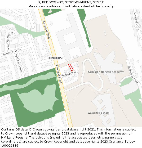 9, BEDDOW WAY, STOKE-ON-TRENT, ST6 6JE: Location map and indicative extent of plot