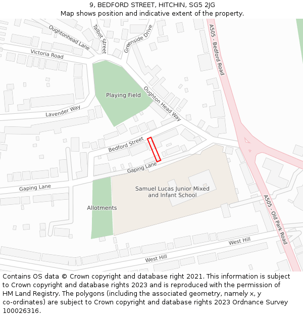 9, BEDFORD STREET, HITCHIN, SG5 2JG: Location map and indicative extent of plot