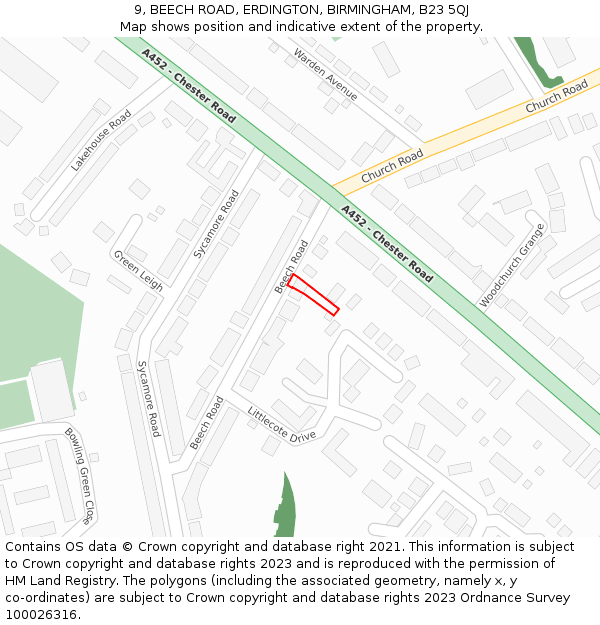 9, BEECH ROAD, ERDINGTON, BIRMINGHAM, B23 5QJ: Location map and indicative extent of plot