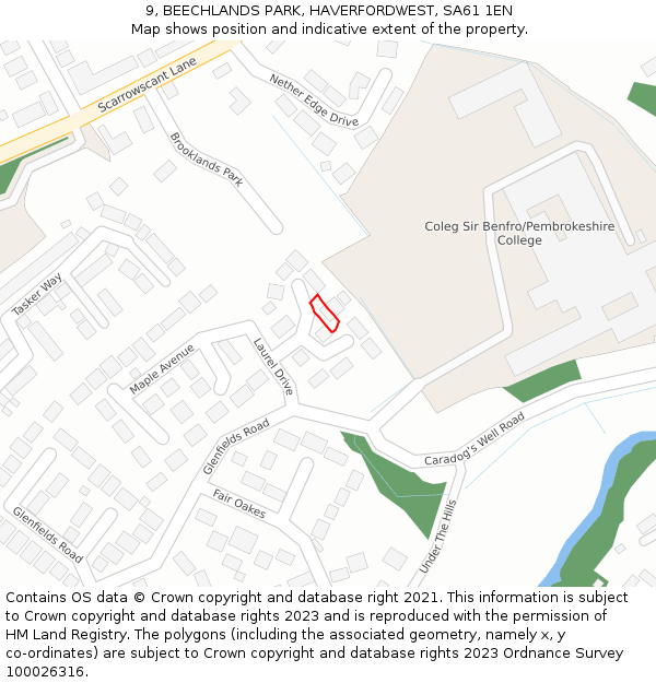 9, BEECHLANDS PARK, HAVERFORDWEST, SA61 1EN: Location map and indicative extent of plot