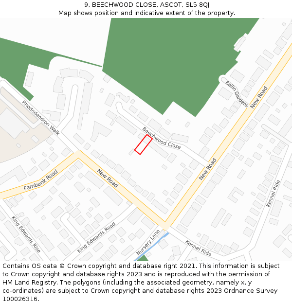 9, BEECHWOOD CLOSE, ASCOT, SL5 8QJ: Location map and indicative extent of plot