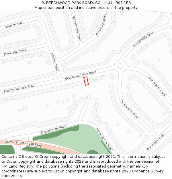 9, BEECHWOOD PARK ROAD, SOLIHULL, B91 1ER: Location map and indicative extent of plot