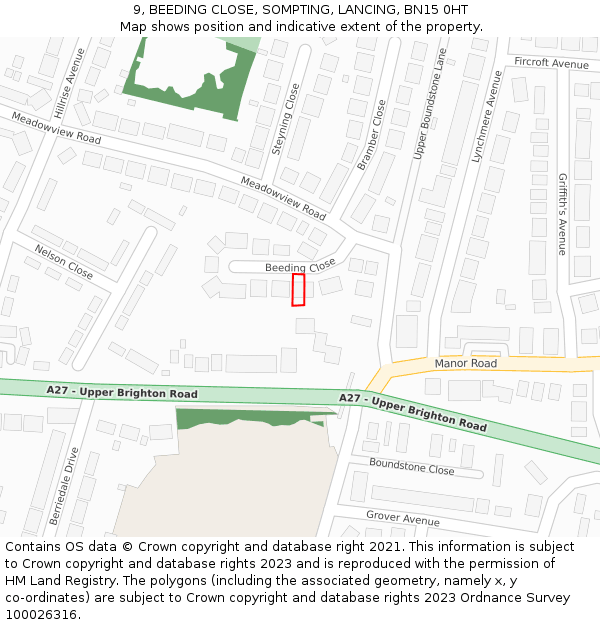 9, BEEDING CLOSE, SOMPTING, LANCING, BN15 0HT: Location map and indicative extent of plot