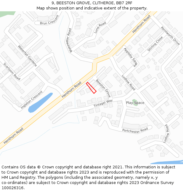 9, BEESTON GROVE, CLITHEROE, BB7 2RF: Location map and indicative extent of plot