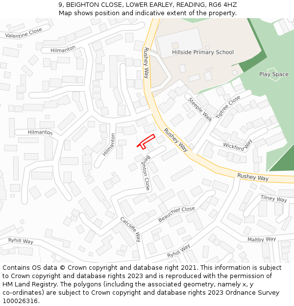 9, BEIGHTON CLOSE, LOWER EARLEY, READING, RG6 4HZ: Location map and indicative extent of plot