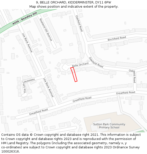 9, BELLE ORCHARD, KIDDERMINSTER, DY11 6PW: Location map and indicative extent of plot