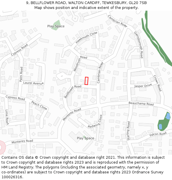 9, BELLFLOWER ROAD, WALTON CARDIFF, TEWKESBURY, GL20 7SB: Location map and indicative extent of plot