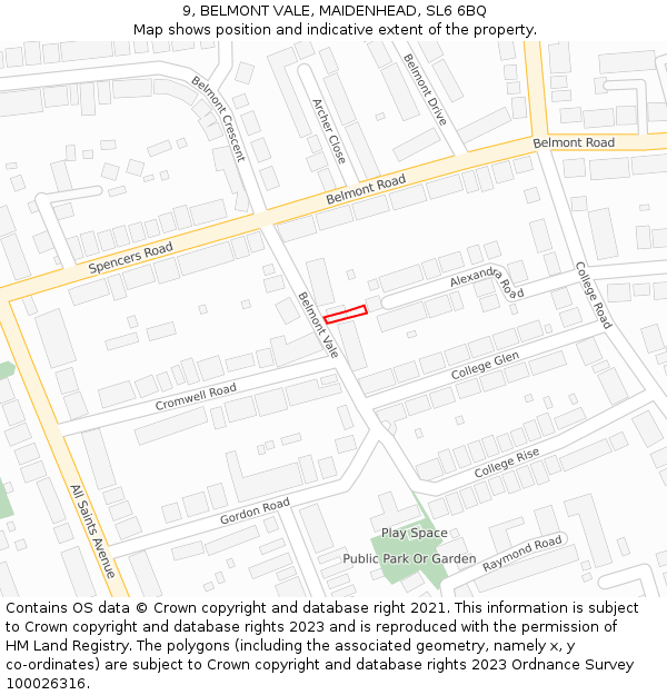 9, BELMONT VALE, MAIDENHEAD, SL6 6BQ: Location map and indicative extent of plot