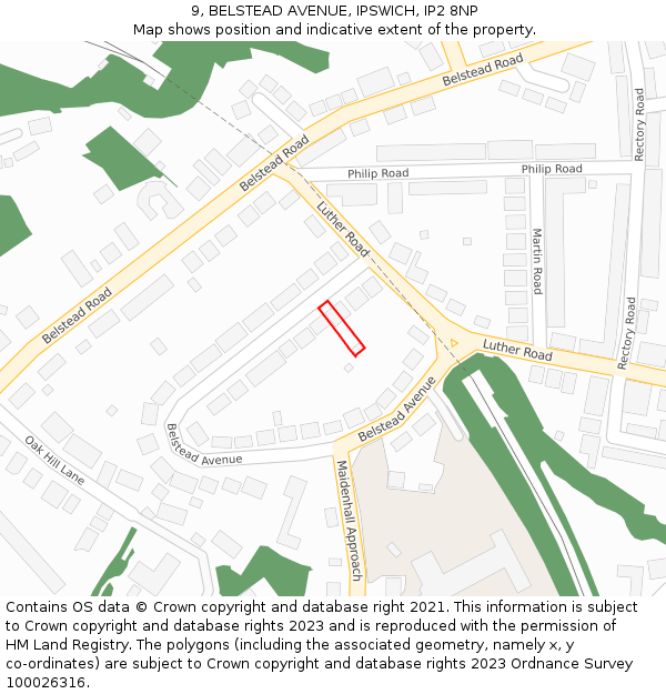 9, BELSTEAD AVENUE, IPSWICH, IP2 8NP: Location map and indicative extent of plot