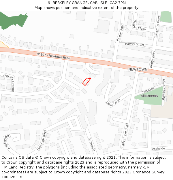 9, BERKELEY GRANGE, CARLISLE, CA2 7PN: Location map and indicative extent of plot