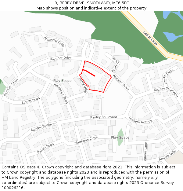 9, BERRY DRIVE, SNODLAND, ME6 5FG: Location map and indicative extent of plot