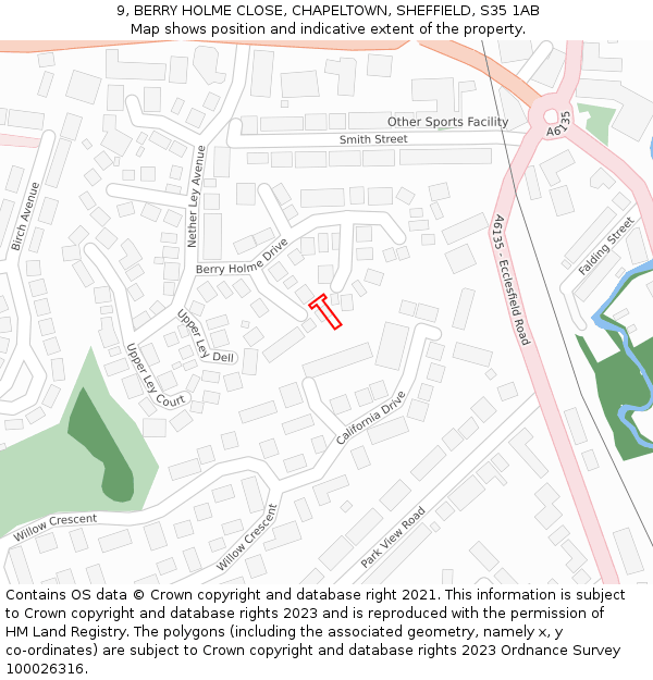 9, BERRY HOLME CLOSE, CHAPELTOWN, SHEFFIELD, S35 1AB: Location map and indicative extent of plot