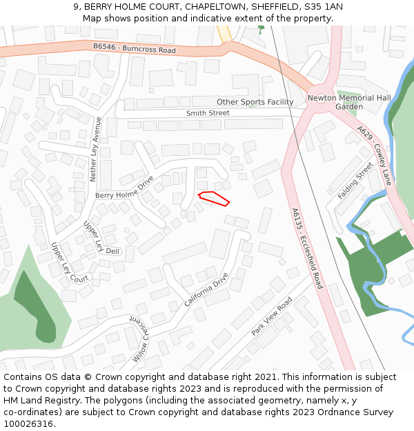 9, BERRY HOLME COURT, CHAPELTOWN, SHEFFIELD, S35 1AN: Location map and indicative extent of plot
