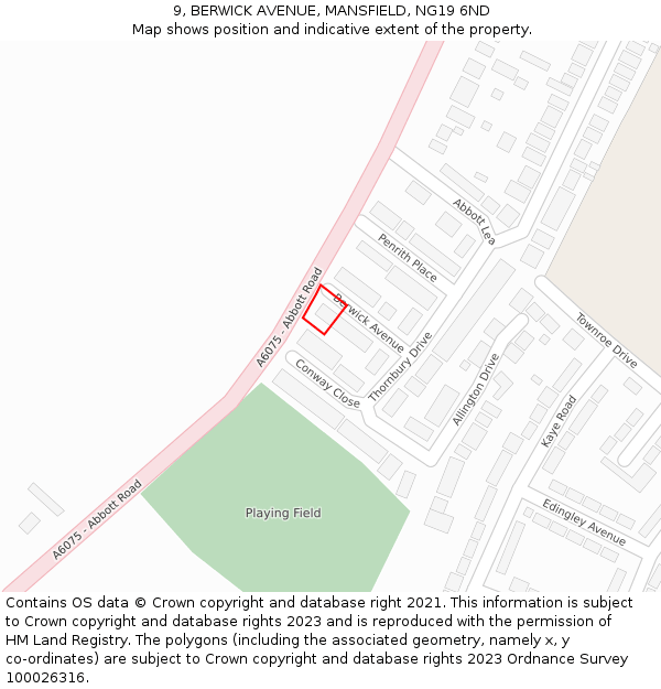 9, BERWICK AVENUE, MANSFIELD, NG19 6ND: Location map and indicative extent of plot