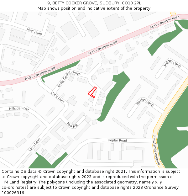 9, BETTY COCKER GROVE, SUDBURY, CO10 2PL: Location map and indicative extent of plot