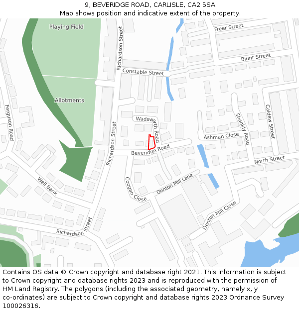 9, BEVERIDGE ROAD, CARLISLE, CA2 5SA: Location map and indicative extent of plot