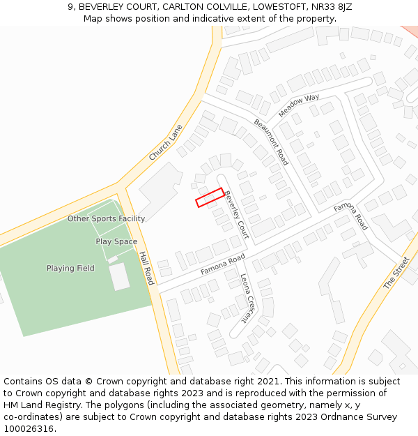 9, BEVERLEY COURT, CARLTON COLVILLE, LOWESTOFT, NR33 8JZ: Location map and indicative extent of plot