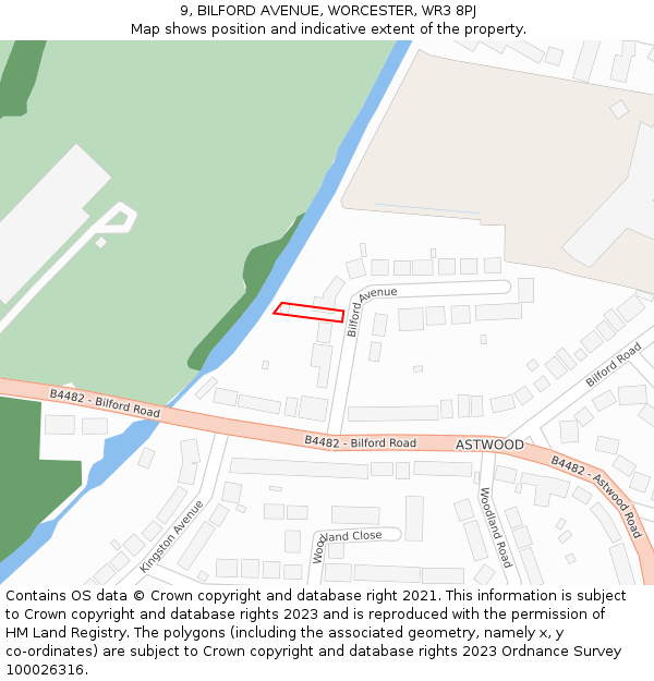 9, BILFORD AVENUE, WORCESTER, WR3 8PJ: Location map and indicative extent of plot
